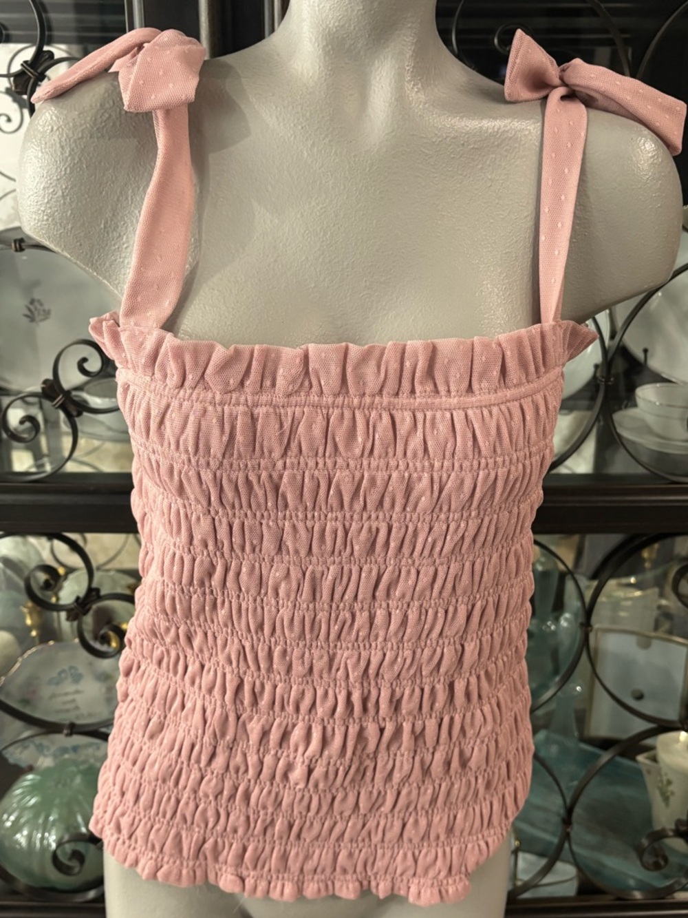 🌸 NWT | Anthropologie Smocked Tie Strap Tank Top Dusty Rose Size Large - Picture 5 of 12